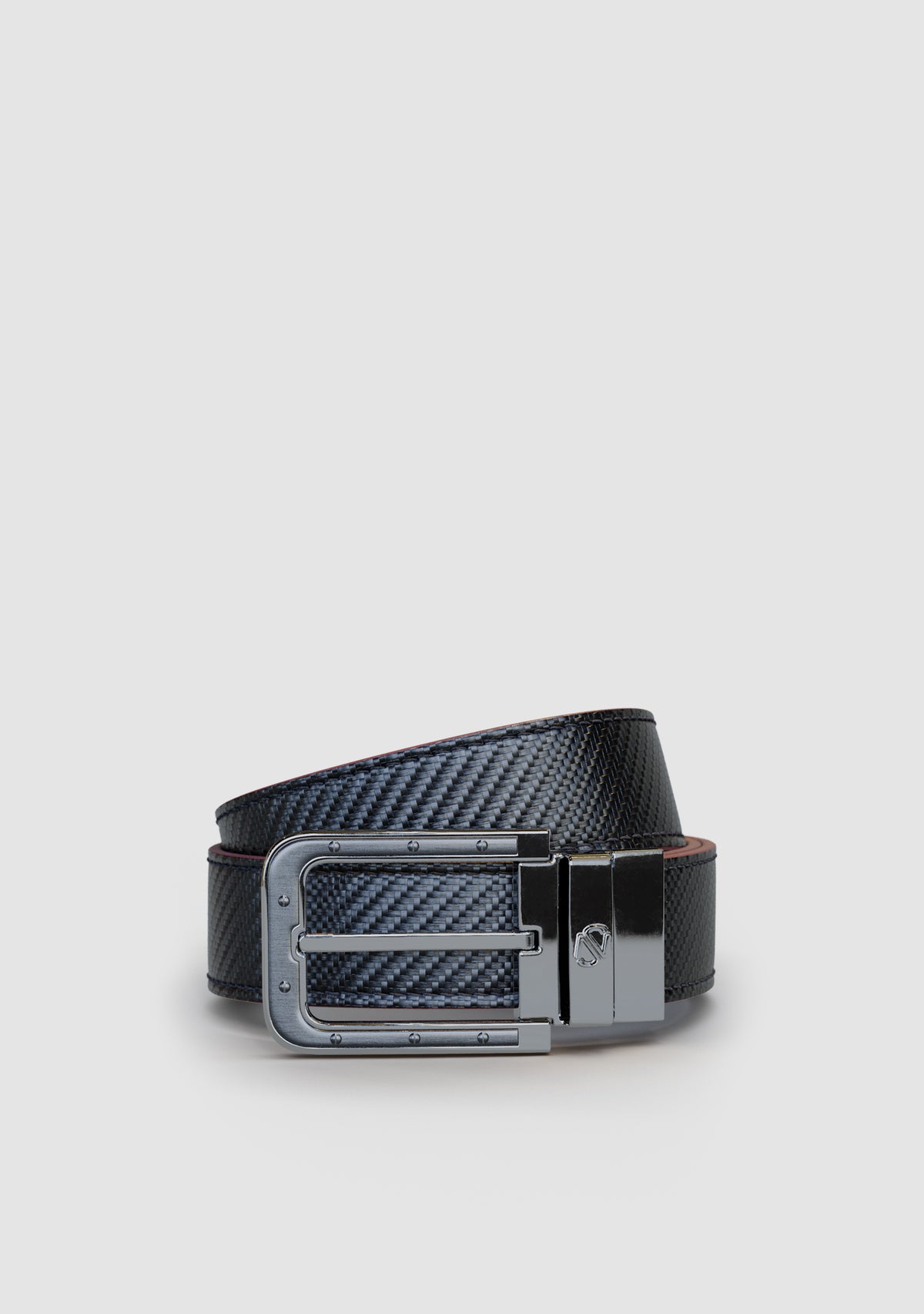 Platinum Finish Buckle Black & Brown Reversible Leather Belt  display picture 2